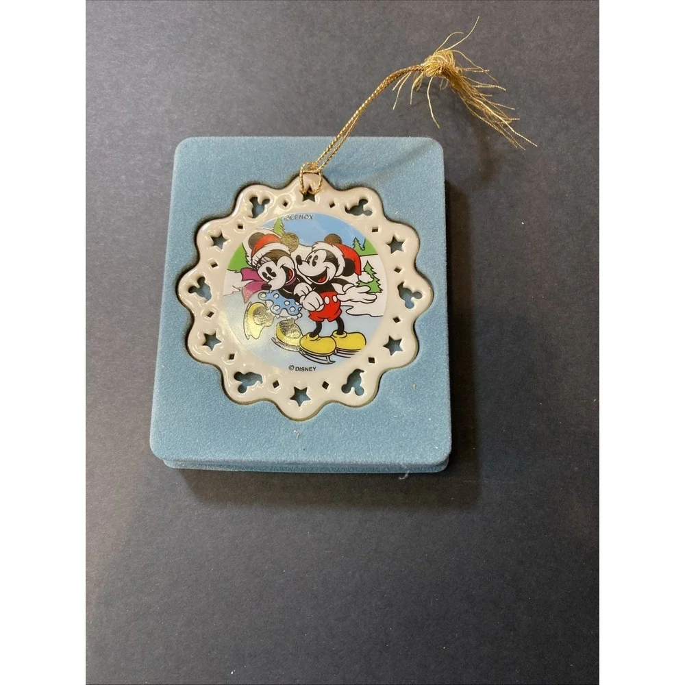 Lenox Disney Mickey and Minnie Mouse Skating Christmas Ornament Original Box Vtg